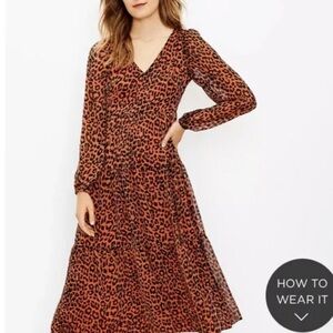 Loft Beautiful Flowy Cheetah Print maxi midi Dress Sz12 boho